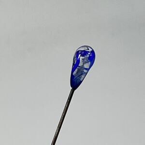 Antique Blue Glass Teardrop Hat Pin 8.5" Silver Tone Shaft Edwardian Style